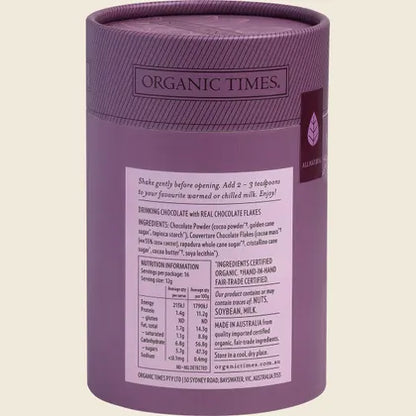 Organic Times Certified Organic Drinking Chocolate 200g, Rich Cocoa Indulgence