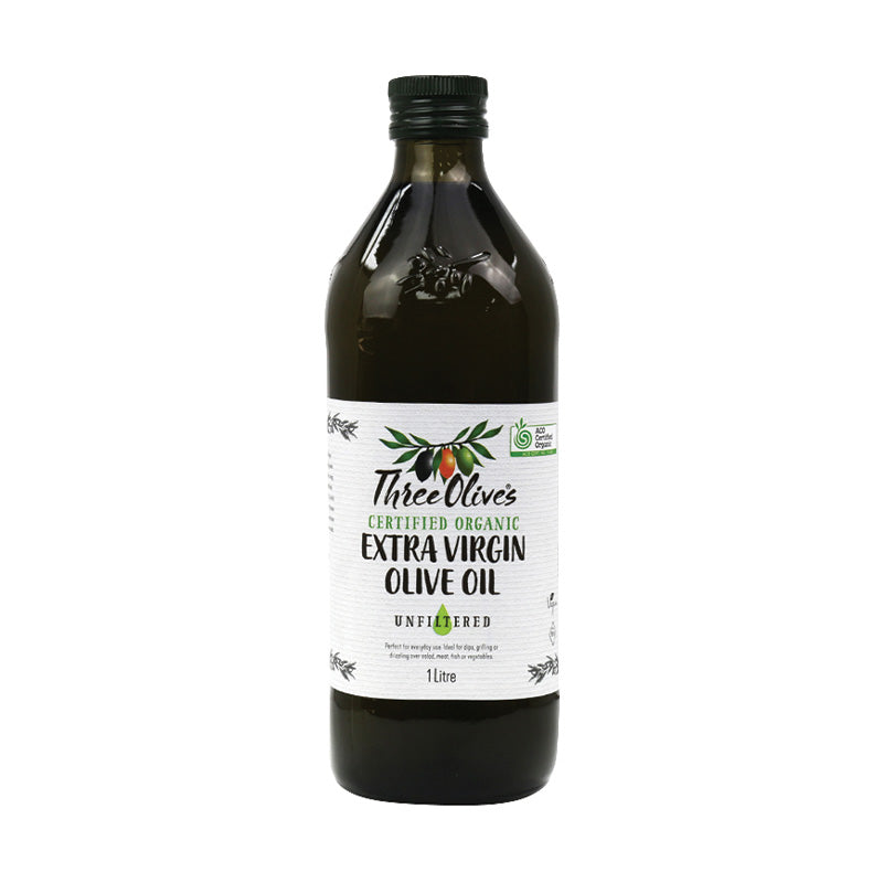 Three Olives Organic Extra Virgin Olive Oil 1L, Unfiltered & Delicious