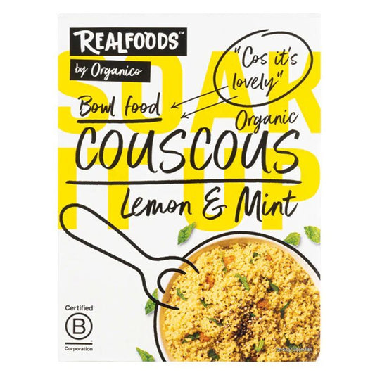 Real Foods By Organico Certified Organic Lemon & Mint Cous Cous 250g, Delicious & Versatile