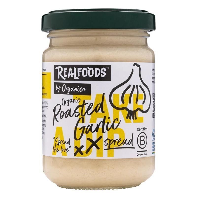 Real Foods By Organico Certified Organic Roasted Garlic Spread 140g, With Extra Virgin Olive Oil