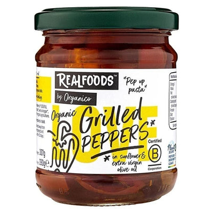 Real Foods By Organico Certified Organic Grilled Peppers 190g, With Sunflower & Extra Virgin Olive Oil