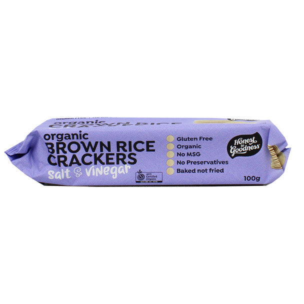 Honest To Goodness Brown Rice Crackers 100g, Salt & Vinegar & Certified Organic