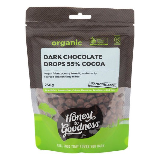 Honest To Goodness Dark Chocolate Drops 55% Cocoa 250g, Australian Certified Organic