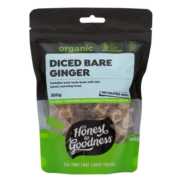 Honest To Goodness Diced Bare Ginger 300g, Australian Certified Organic & A Warming Treat