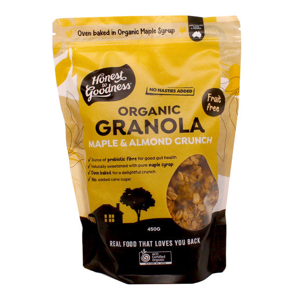 Honest To Goodness Organic Granola Maple & Almond Crunch 450g, Oven Baked With Prebiotic Fibre