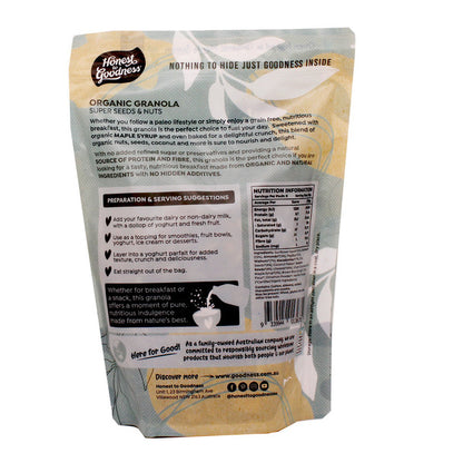 Honest To Goodness Organic Granola Super Seeds & Nuts 450g, Oven Baked & Grain Free