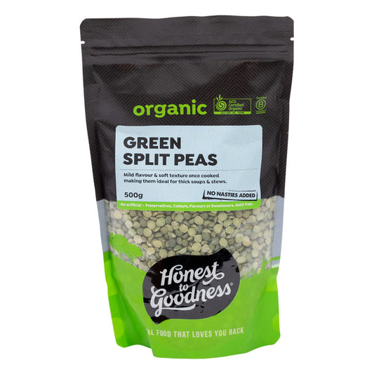 Honest To Goodness Certified Organic Green Split Peas 500g, Perfect For Stews & Soups