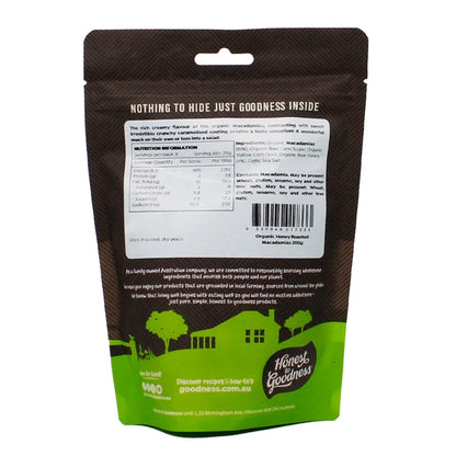 Honest To Goodness Certified Organic Honey Roasted Macadamias 200g, 100% Australian
