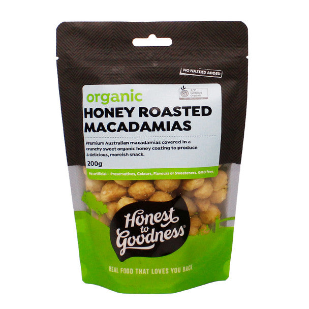 Honest To Goodness Certified Organic Honey Roasted Macadamias 200g, 100% Australian