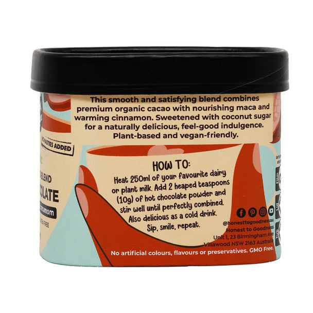 Honest To Goodness Certified Organic Hot Chocolate - Superfood Blend 200g, With Cacao, Maca & Cinnamon