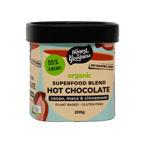 Honest To Goodness Certified Organic Hot Chocolate - Superfood Blend 200g, With Cacao, Maca & Cinnamon