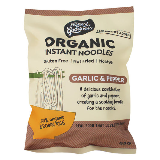 Honest To Goodness Organic Instant Noodles 85g, Garlic & Pepper Flavour Gluten Free
