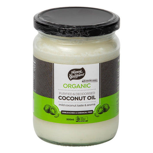 Honest To Goodness Purified/Deodorised Coconut Oil 500ml Or 1L, Australian Certified Organic