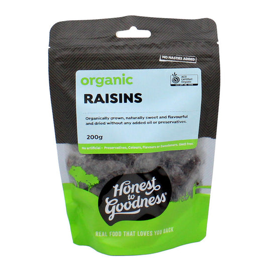 Honest To Goodness Dried Raisins 200g, Australian Certified Organic & No Added Oil