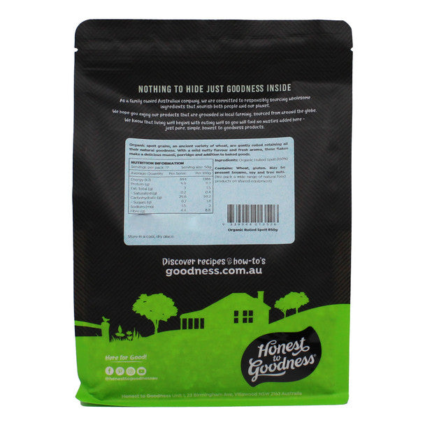 Honest To Goodness Rolled Spelt 850g, Australian Certified Organic
