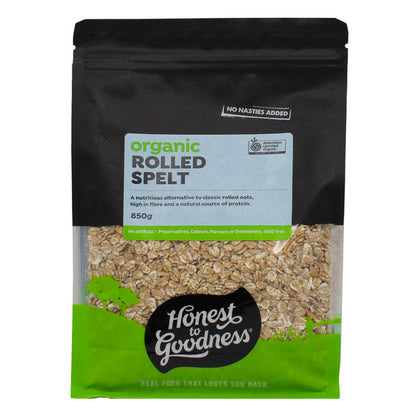 Honest To Goodness Rolled Spelt 850g, Australian Certified Organic