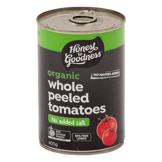 Honest To Goodness Whole Peeled Tomatoes 400g, No Added Salt & Australian Certified Organic