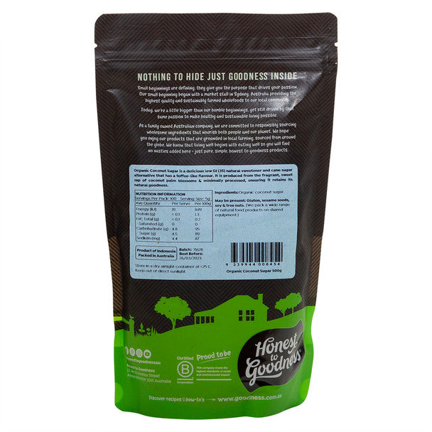 Honest To Goodness Coconut Sugar 500g, Australian Certified Organic