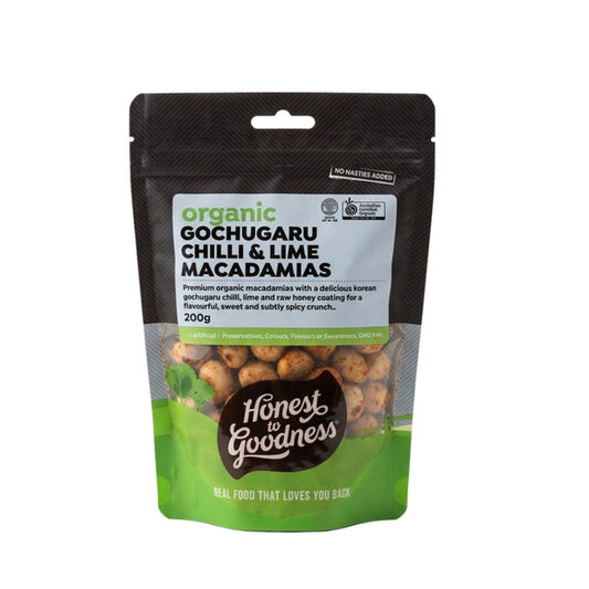 Honest To Goodness Organic Gochugaru Chilli & Lime Macadamias 200g, A Perfect & Healthy Snack