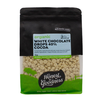 Honest To Goodness Certified Organic White Chocolate Drops 40% Cocoa 250g Or 1kg, Made From The Highest Quality Ingredients