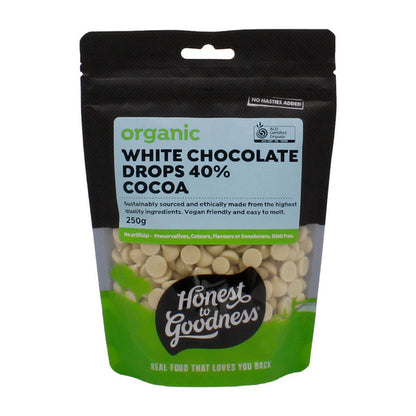 Honest To Goodness Certified Organic White Chocolate Drops 40% Cocoa 250g Or 1kg, Made From The Highest Quality Ingredients
