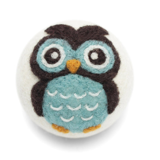 Eco Max Hand Felted Wool Dryer Ball, Blue Owl Design; Reduces Drying Time BY 25%