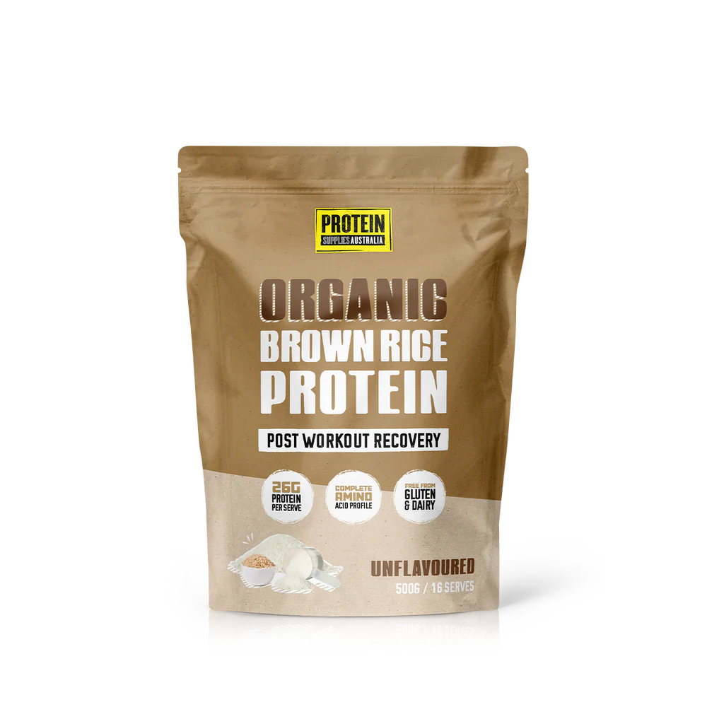 Protein Supplies Australia Organic Brown Rice Protein Unflavoured 500g Or 1kg, Supports Muscle Recovery & Growth