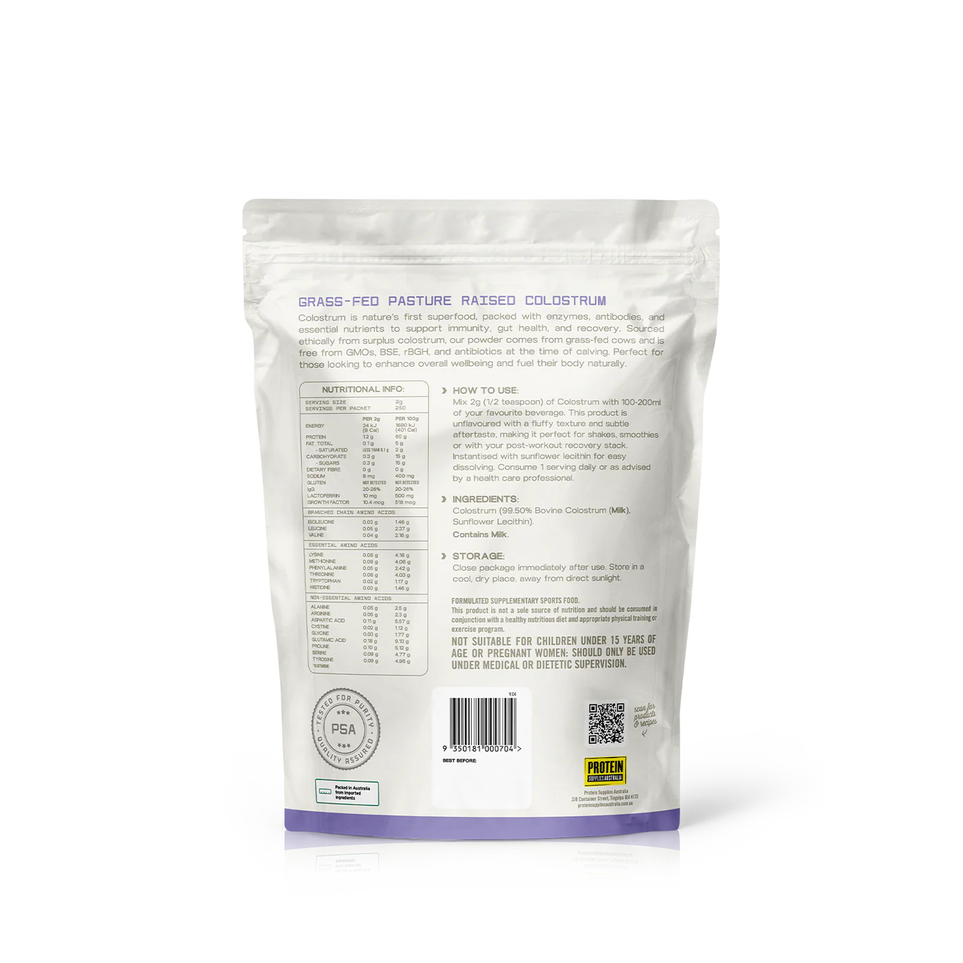 Protein Supplies Australia Colostrum (Grass Fed) 200g Or 500g, Unflavoured
