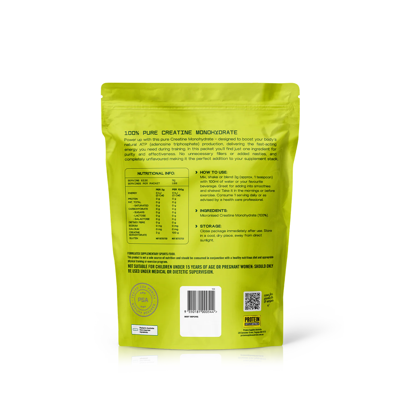 Protein Supplies Australia 100% Pure Creatine {Monohydrate} 200g Or 500g, Pure Flavour