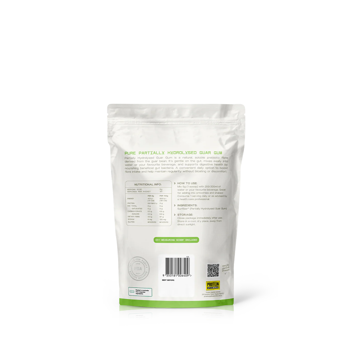 Protein Supplies Australia Pure Partially Hydrolysed Guar Gum Fibre 150g, Unflavoured