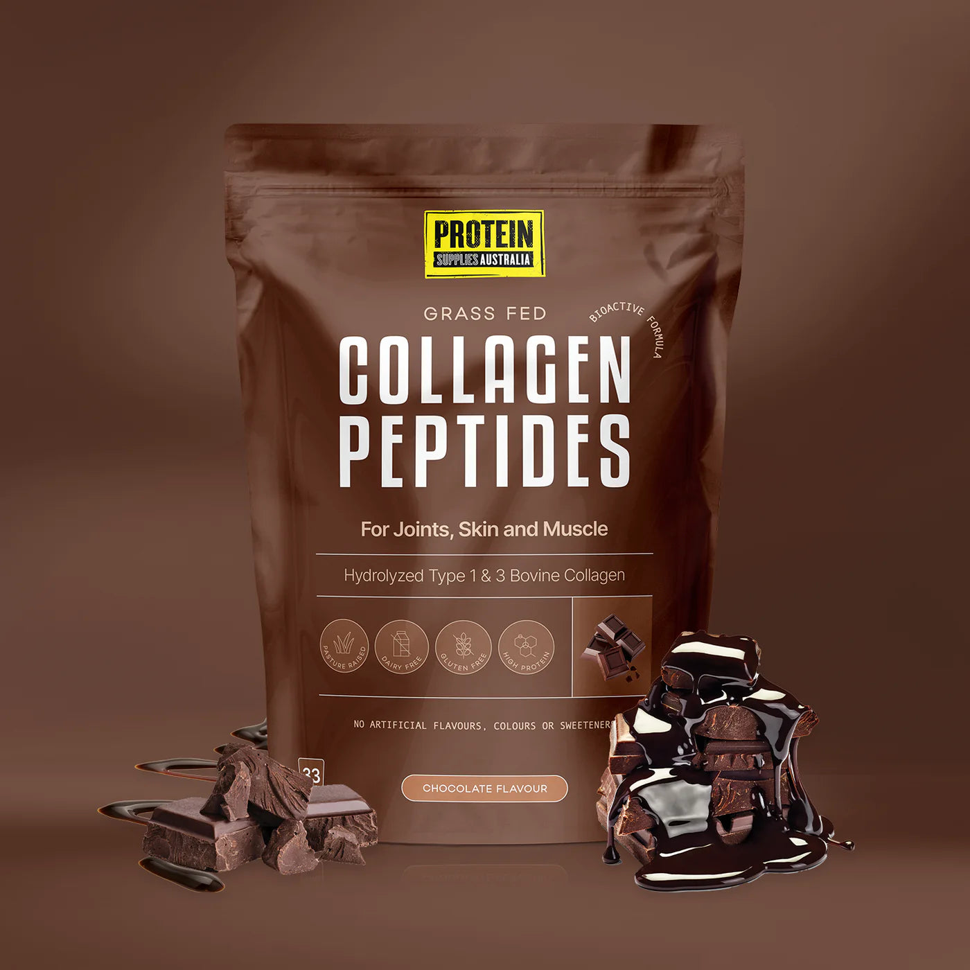 Protein Supplies Australia Bioactive Hydrolyzed Collagen Peptides 500g Or 1Kg, Chocolate Flavour