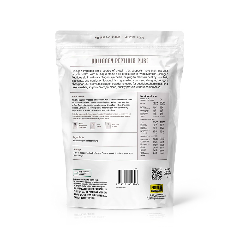 Protein Supplies Australia Grass Fed Collagen Peptides 500g Or 1Kg, Pure Unflavoured