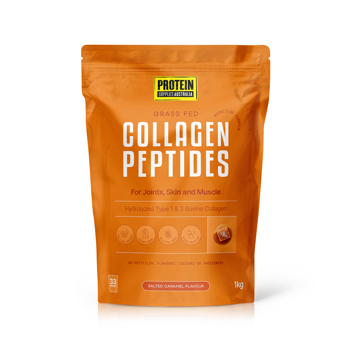 Protein Supplies Australia Grass Fed Collagen Peptides 500g Or 1Kg, Salted Caramel Flavour