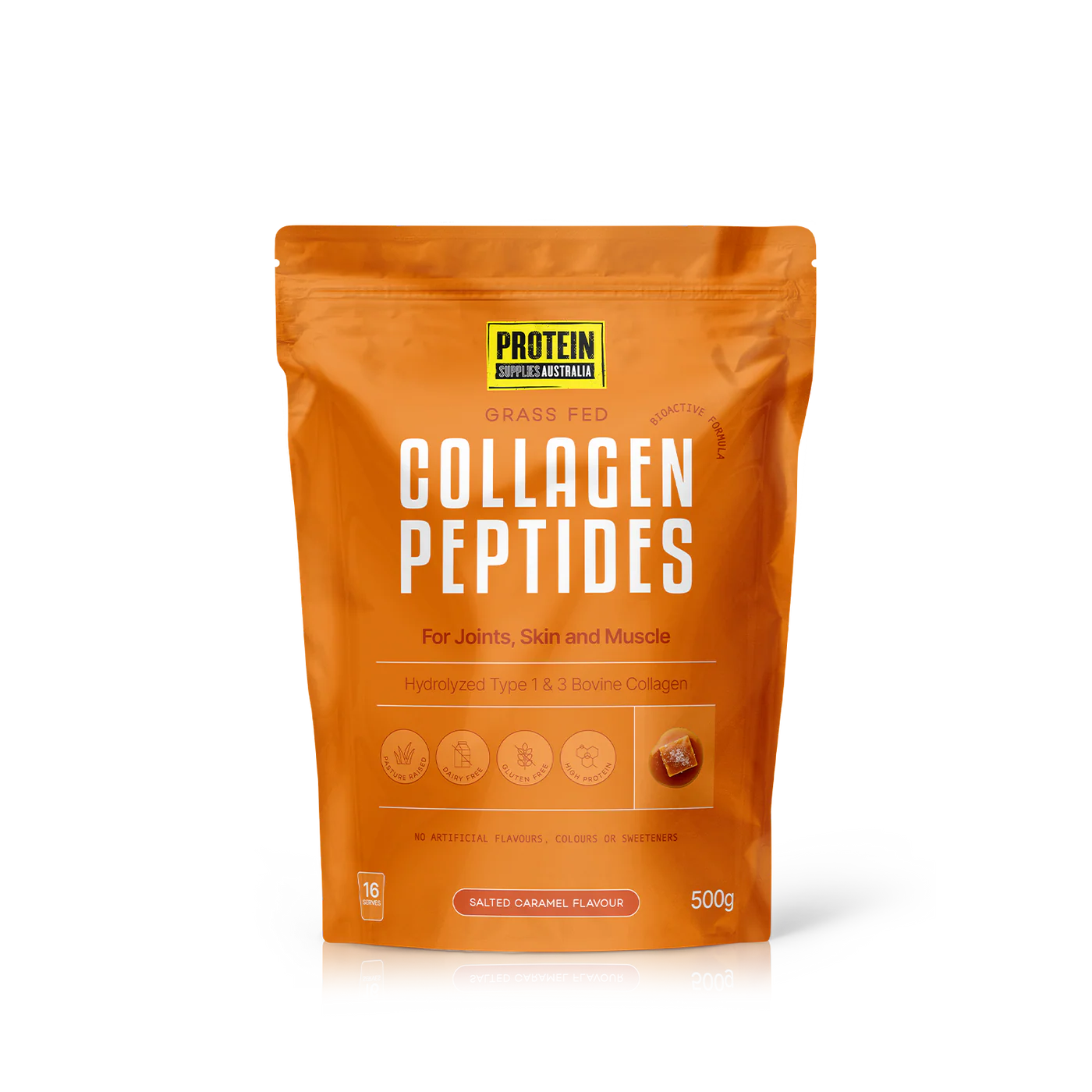Protein Supplies Australia Grass Fed Collagen Peptides 500g Or 1Kg, Salted Caramel Flavour