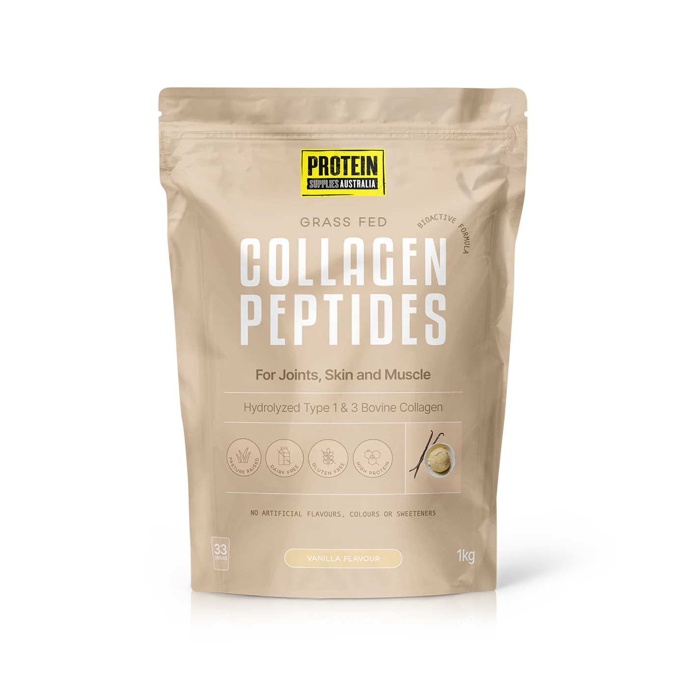 Protein Supplies Australia Grass Fed Collagen Peptides 500g Or 1Kg, Vanilla Flavour