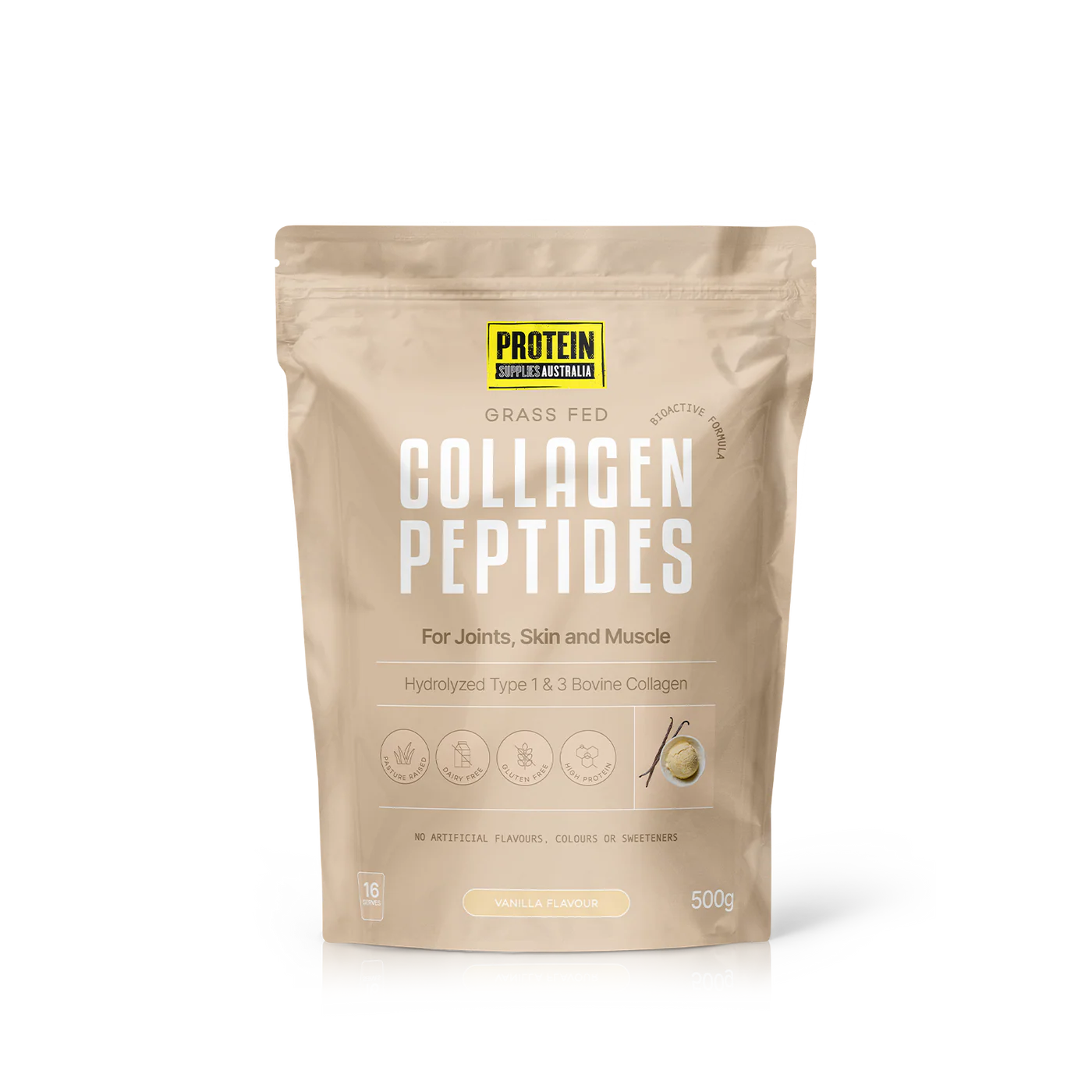 Protein Supplies Australia Grass Fed Collagen Peptides 500g Or 1Kg, Vanilla Flavour