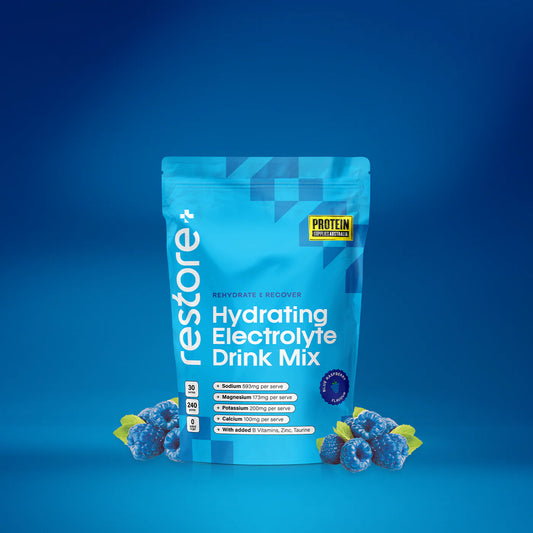 Protein Supplies Australia Restore Hydrating Electrolyte Drink Mix Blue Raspberry 240g, Rehydrate & Recover