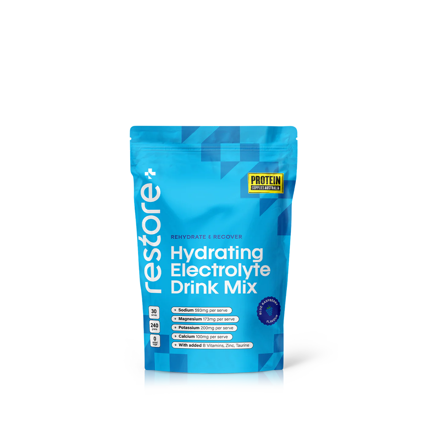 Protein Supplies Australia Restore Hydrating Electrolyte Drink Mix Blue Raspberry 240g, Rehydrate & Recover