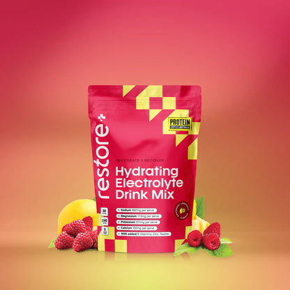 Protein Supplies Australia Restore Hydrating Electrolyte Drink Mix Raspberry Lemonade 240g, Rehydrate & Recover