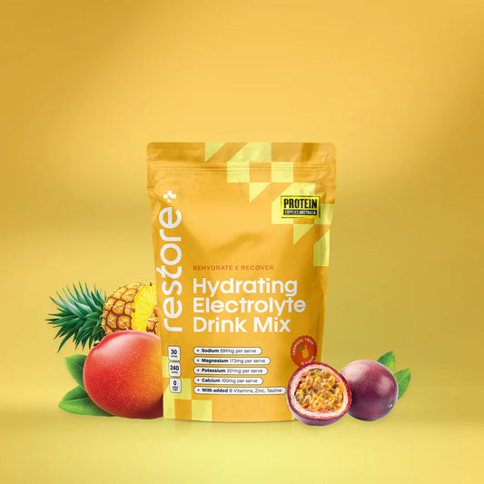 Protein Supplies Australia Restore Hydrating Electrolyte Drink Mix Tropical Twist 240g, Rehydrate & Recover