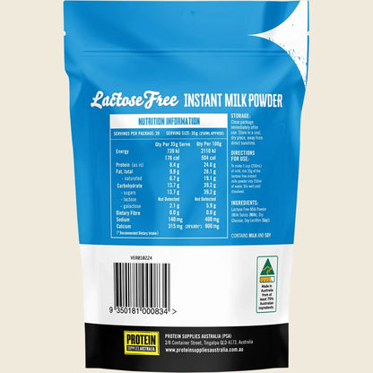 Protein Supplies Australia Lactose-Free Instant Milk Powder 1kg, Made Using Australian Milk