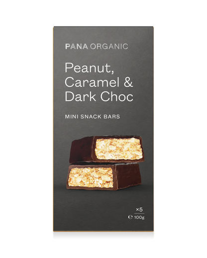 Pana Organic Certified Organic Mini Snack Bites 100g, Peanut, Caramel & Dark Chcolate