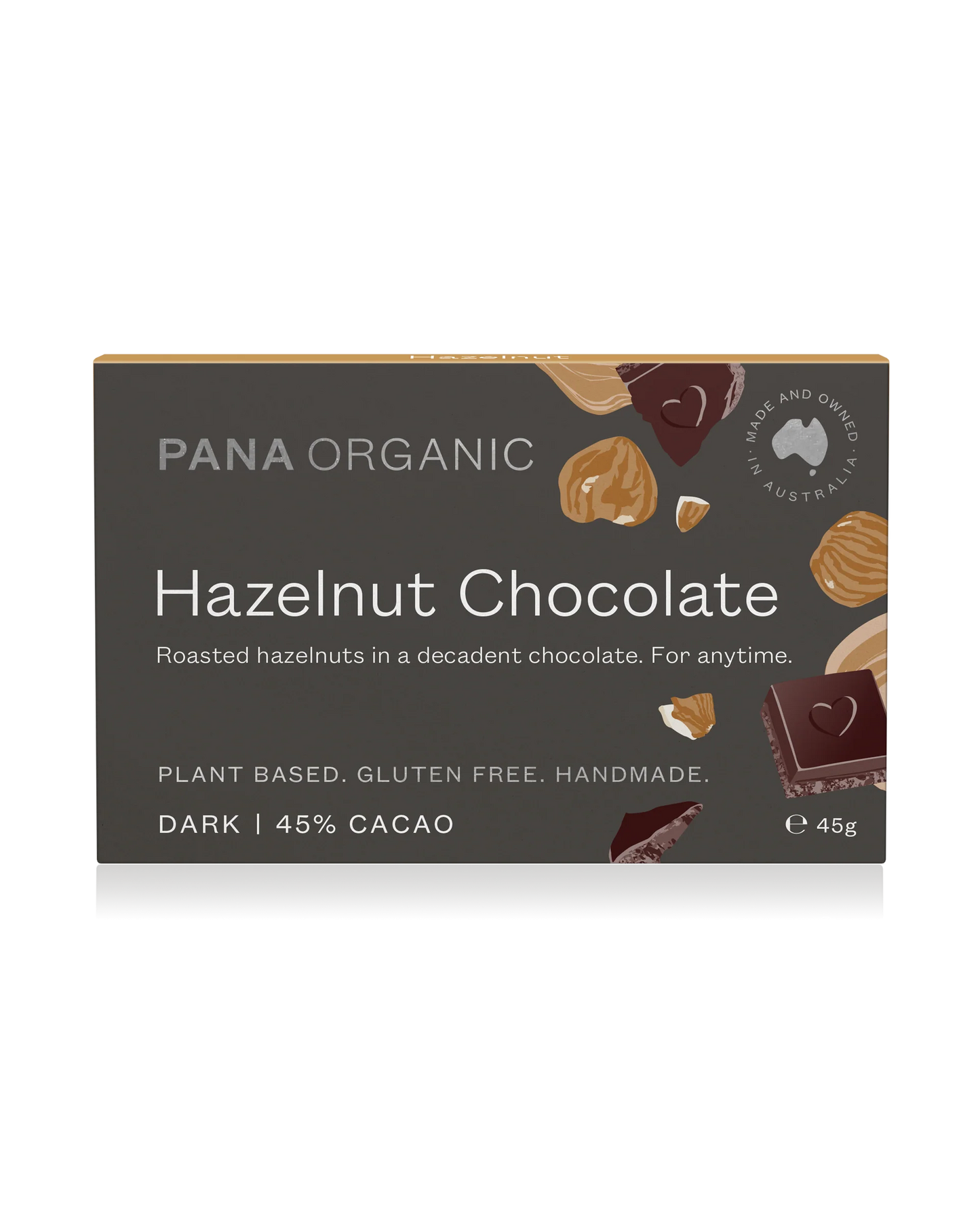 Pana Organic Certified Organic Hazelnut Chocolate 45g, With Roasted Hazelnuts
