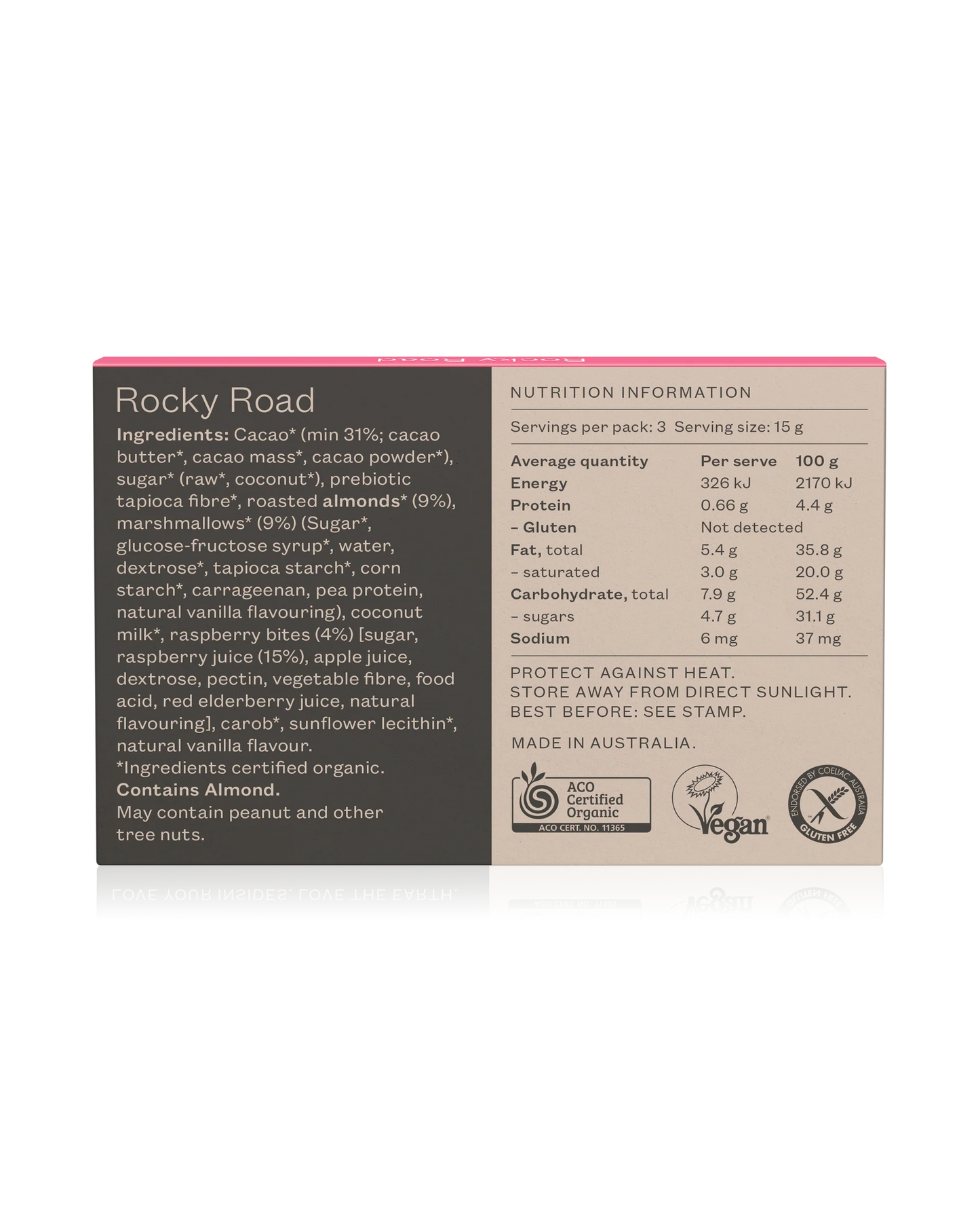 Pana Organic Certified Organic Rocky Road Chocolate 45g, With Almonds & Marshmallows