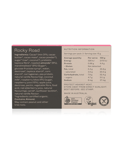 Pana Organic Certified Organic Rocky Road Chocolate 45g, With Almonds & Marshmallows