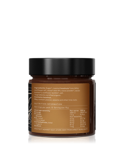 Pana Organic Certified Organic Smooth Hazelnut Chocolate Spread 200g, Perfectly Blended For The Ultimate Spread