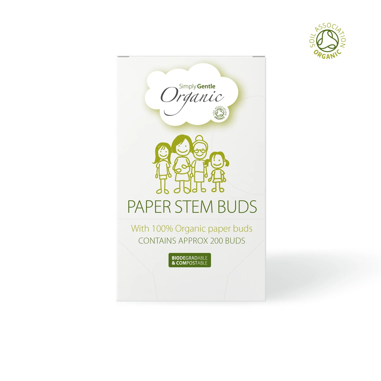 Simply Gentle Organic Paper Stem Cotton Buds Approx. 200 Pack, Naturally Absorbent & Gentle