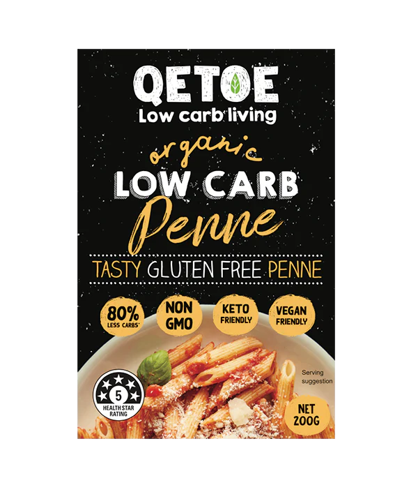 Qetoe Low Carb Penne Pasta 200g, 80% Less Carbs & Gluten Free [ Pre Order Arriving May]