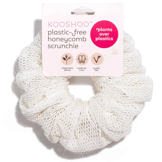 Kooshoo Plastic-Free Honeycomb Scrunchies, Coconut Milk Coloured Fabric