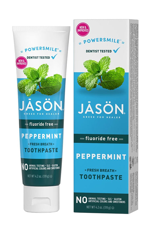 JASON PowerSmile Fresh Breath Toothpaste 119g, Fluoride Free Peppermint Flavour
